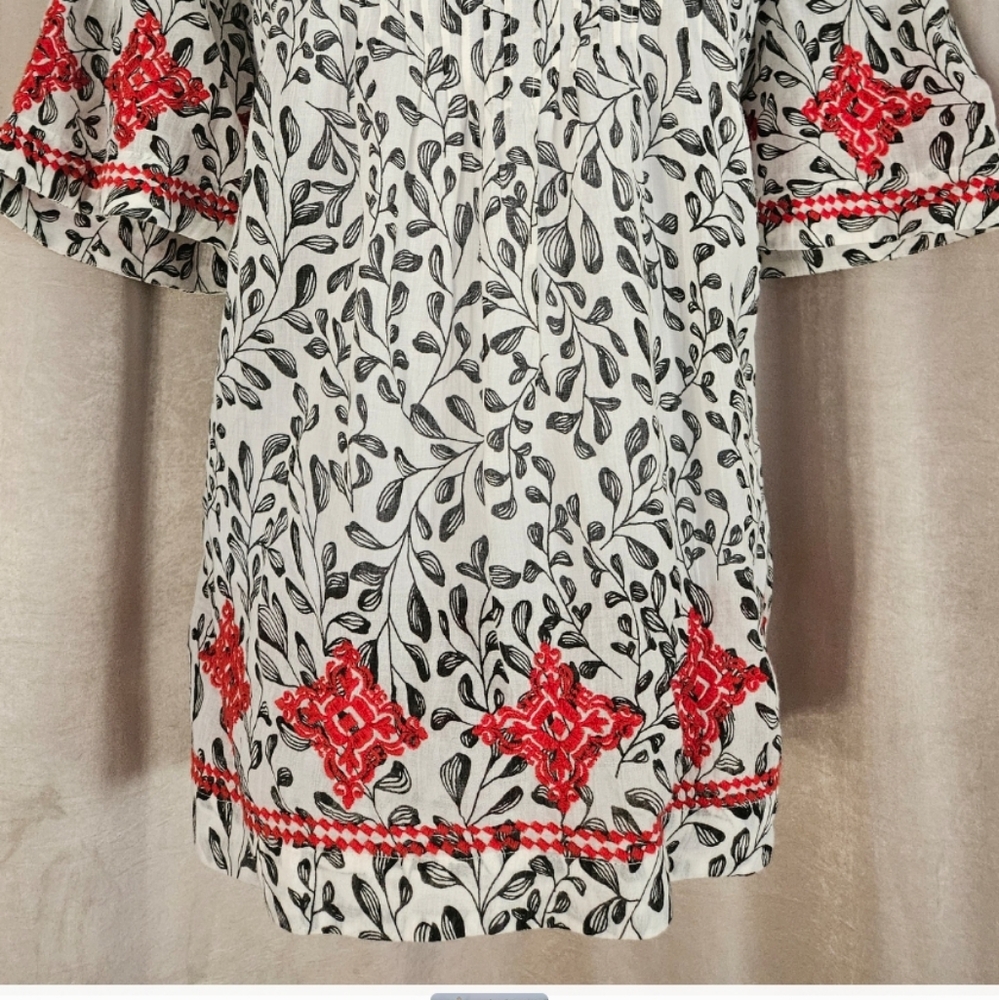 NWOT J Jill cream red black embroidered floral blouse top Womens Medium - Picture 9 of 12